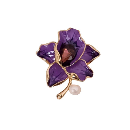 Dark Purple With Pearl Flower Brooch