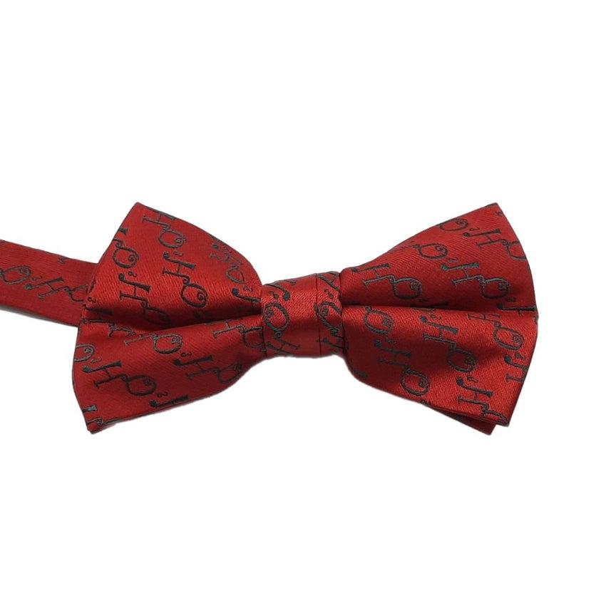 Dark Red Bow Tie With Green Ho Ho Ho Embroidery