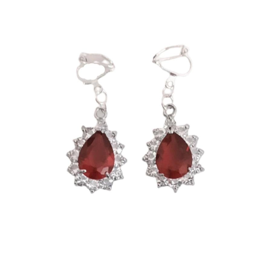 Dark Red Cushion Diamante Clip On Earrings