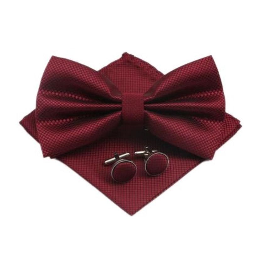 Darker Red Cufflinks Bow Tie And Hanky Set