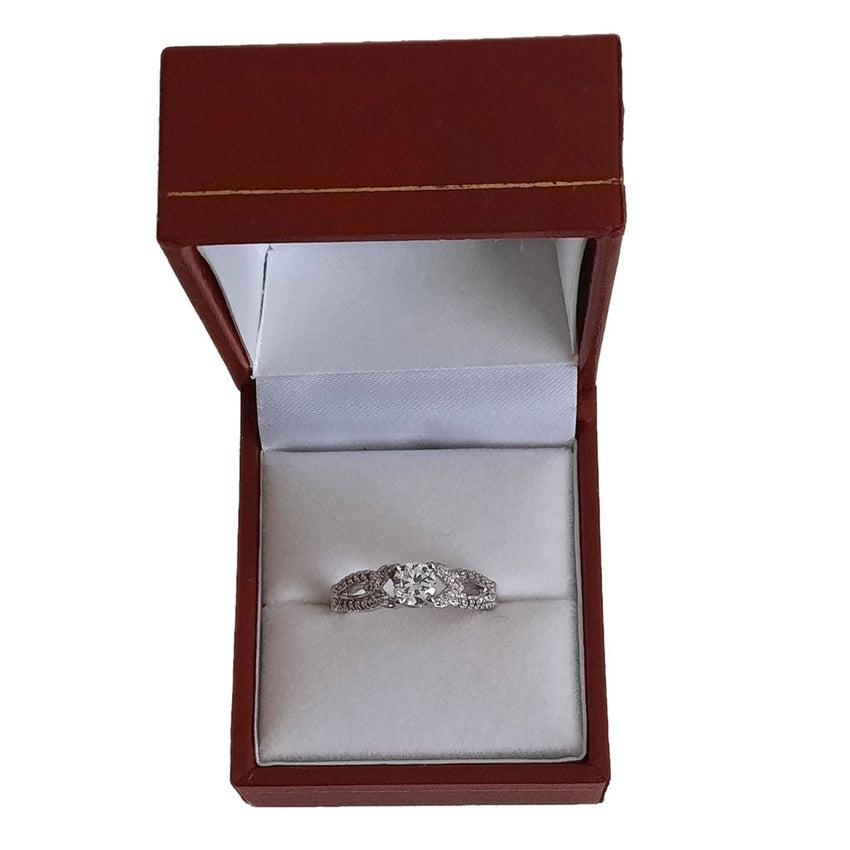 Decorated Cubic Zirconia Band Silver Ring With A Solitaire Stone