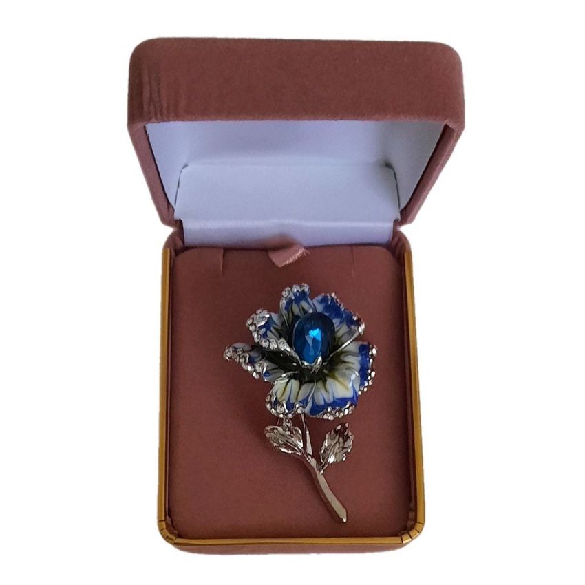 Diamante And Enamel Blue Flower Brooch(2)