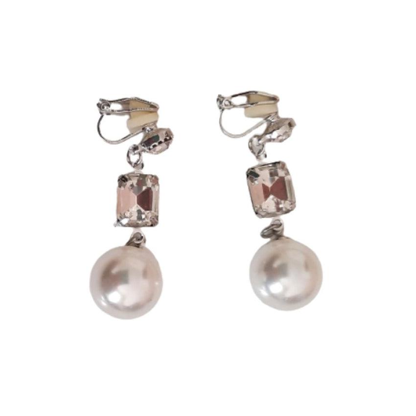 Diamante And Pearl Drop Clip On Earrings