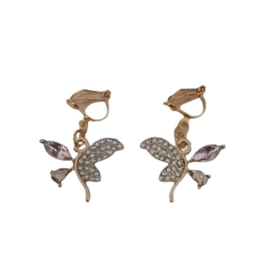 Diamante And Pink Butterfly Clip On Earrings