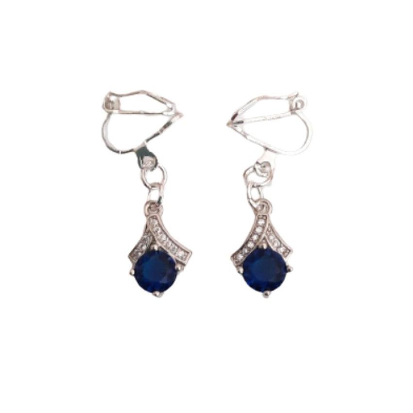 Diamante Arch Blue Drop Clip On Earrings