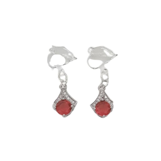 Diamante Arch Red Drop Clip On Earrings