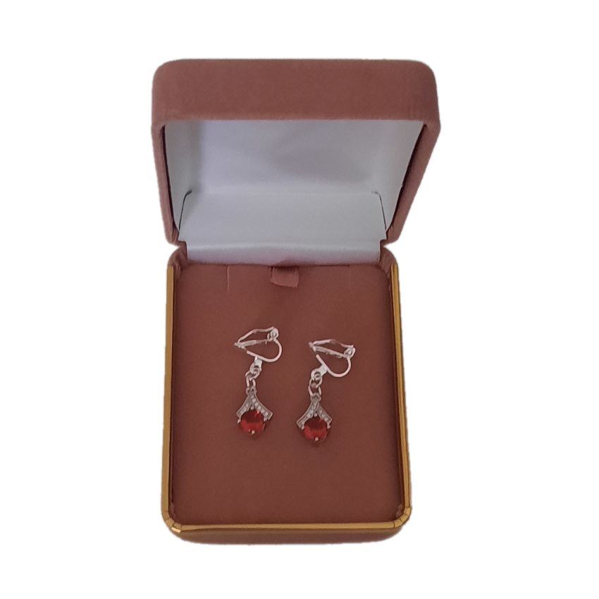 Diamante Arch Red Drop Clip On Earrings(2)