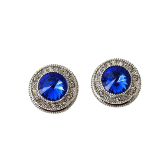 Diamante Blue Button Clip On Earrings