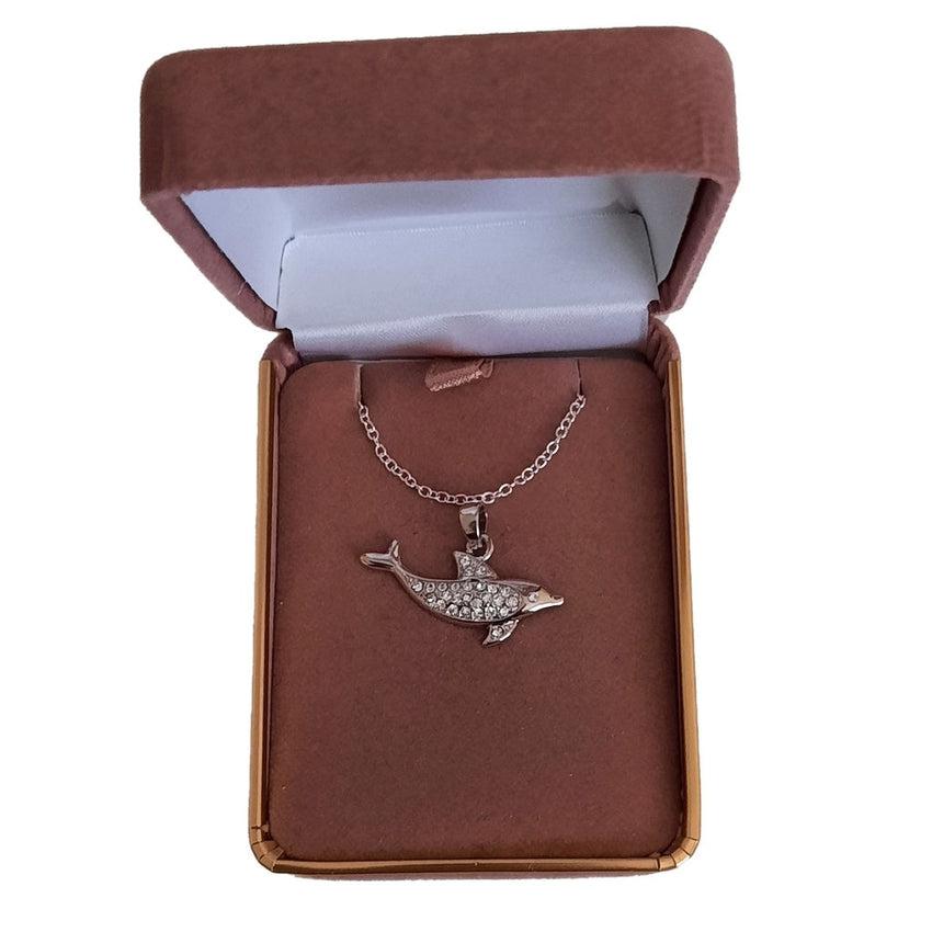 Diamante Body Silver Swimming Dolphin Pendant