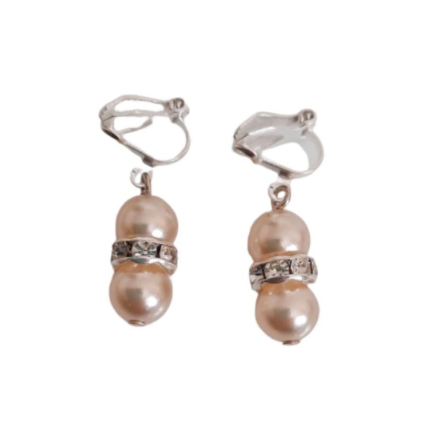 Diamante Centre 2 Pearl Clip On Earrings