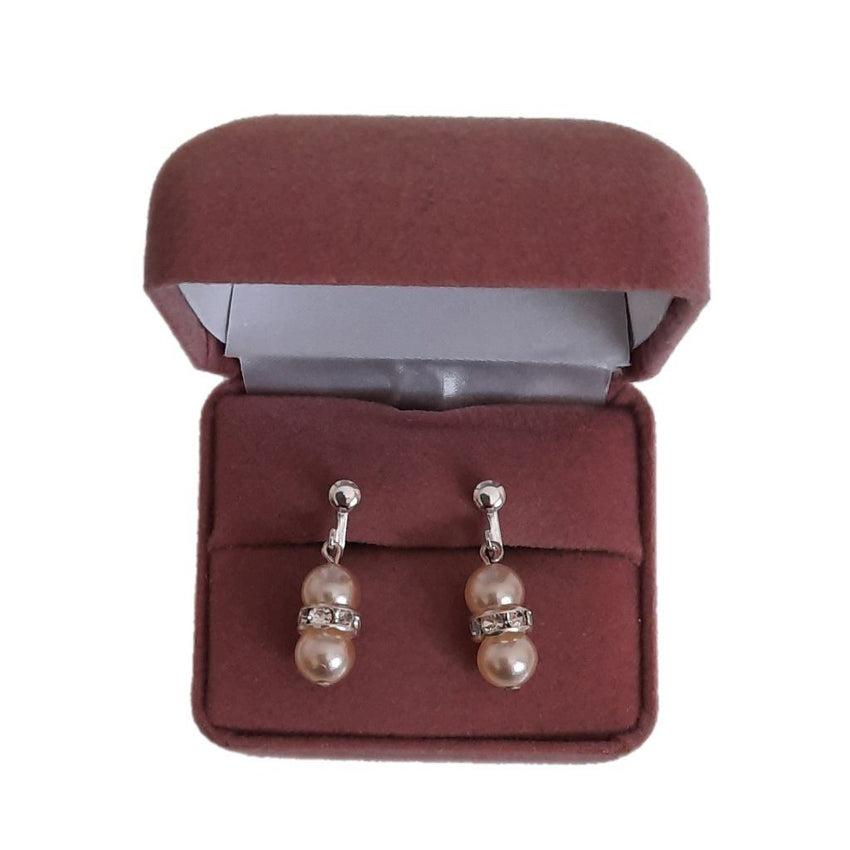 Diamante Centre 2 Pearl Clip On Earrings