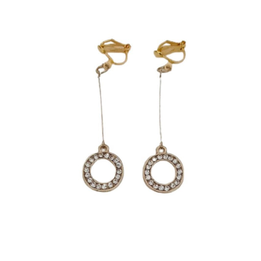 Diamante Circle Drop Clip On Earrings