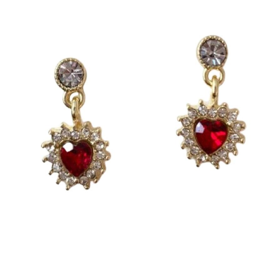 Diamante Clip on Earrings With A Red Stone Drop