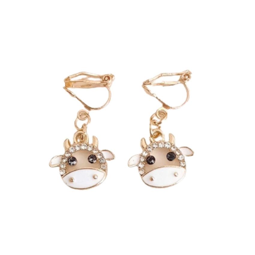Diamante Cow Kids Clip On Earrings