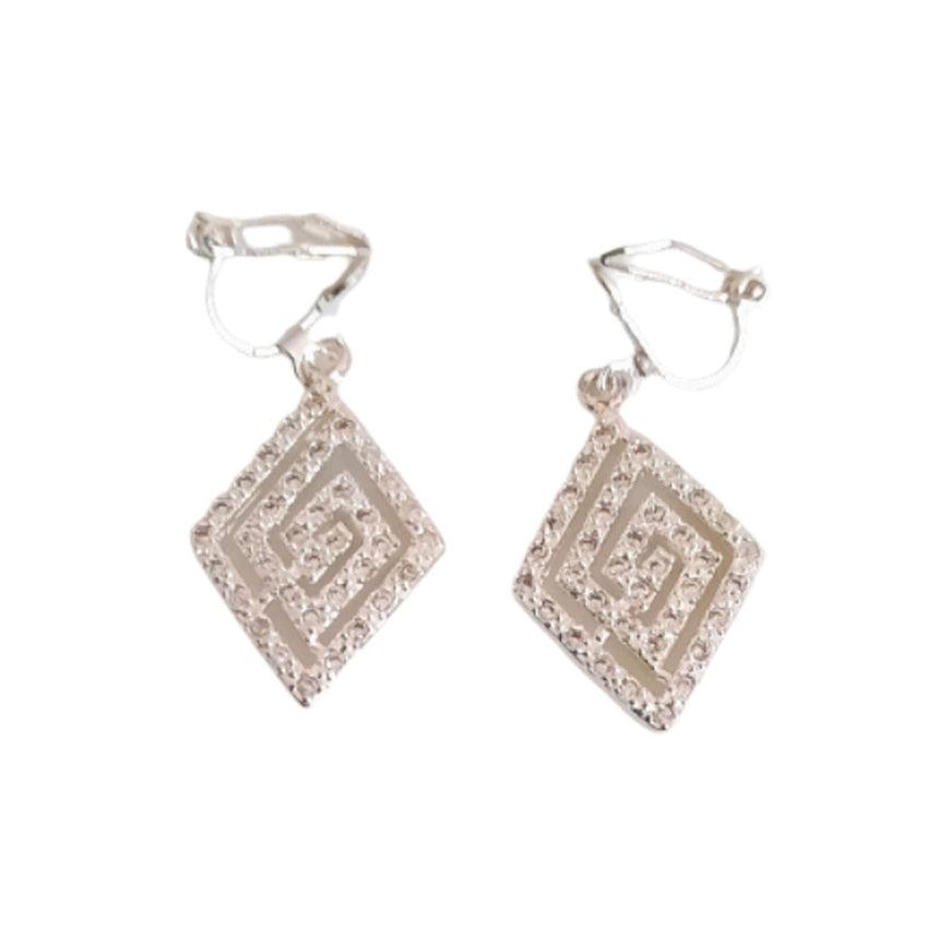 Diamante Diamond Shape Clip On Earrings