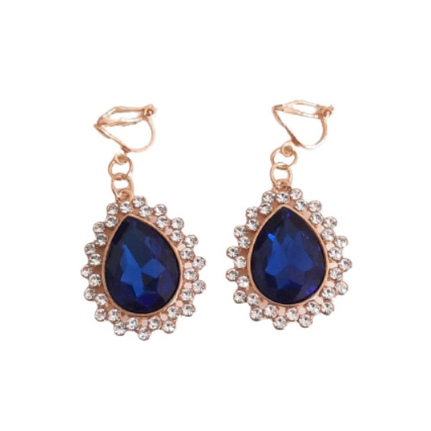 Diamante Edge Blue Clip On Earrings