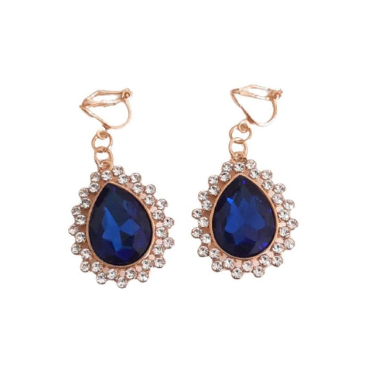 Diamante Edge Blue Clip On Earrings