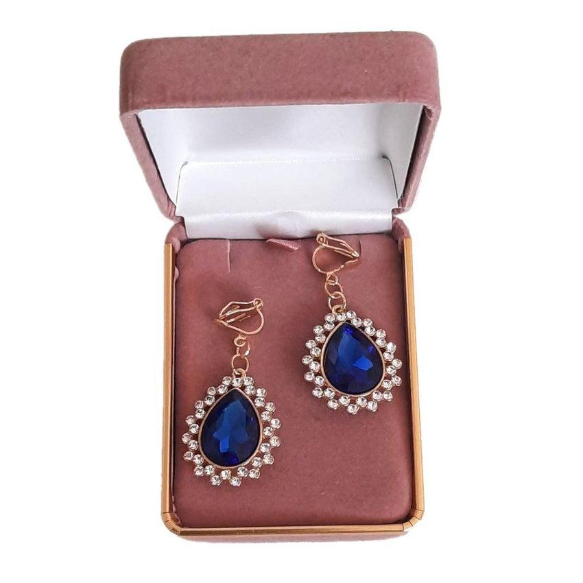 Diamante Edge Blue Clip On Earrings