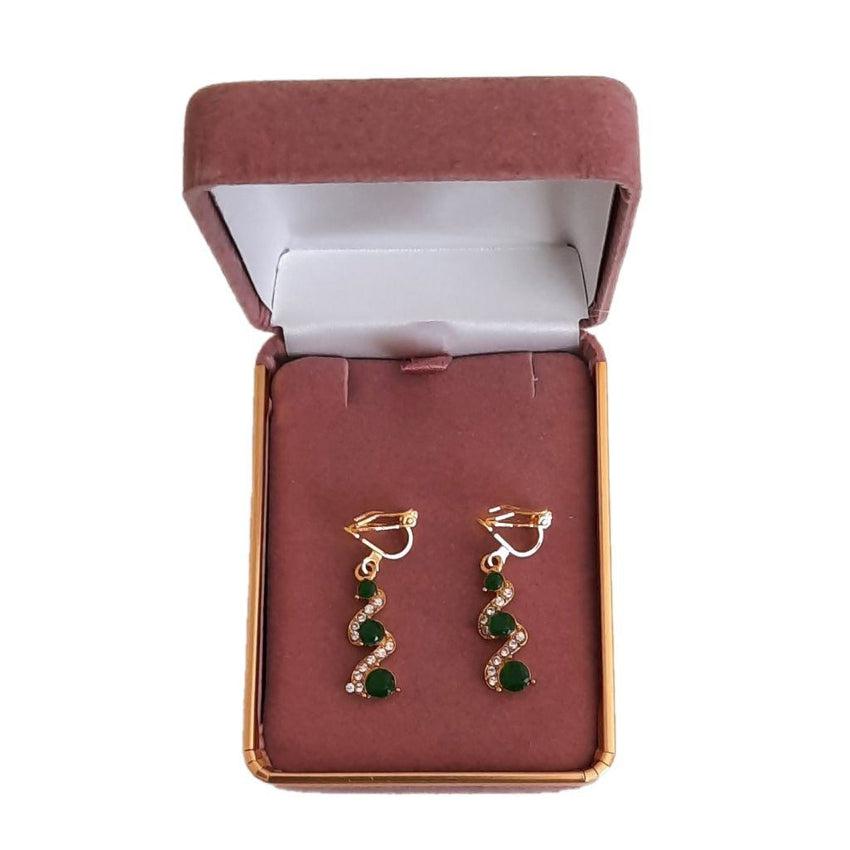 Diamante Green 3 Stone Clip On Earrings
