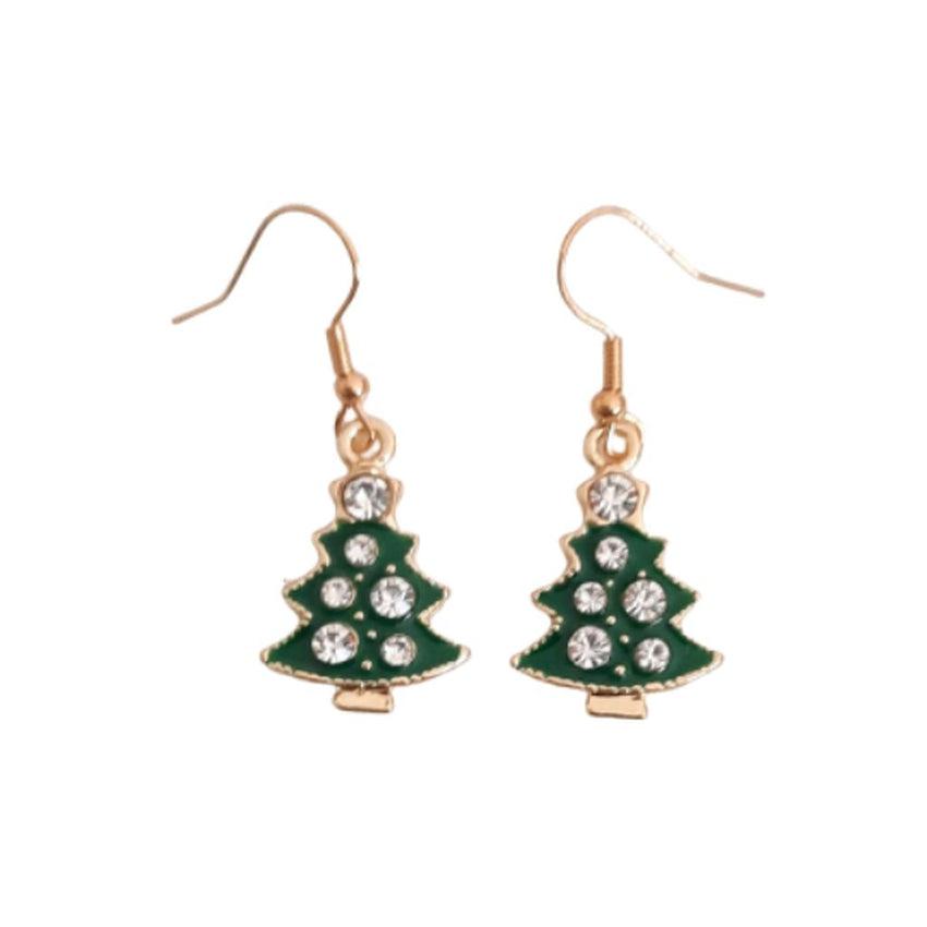 Diamante Green Christmas Tree Hook Earrings