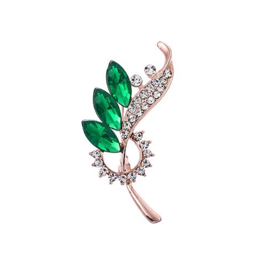 Diamante Green Leaf Ladies Brooch