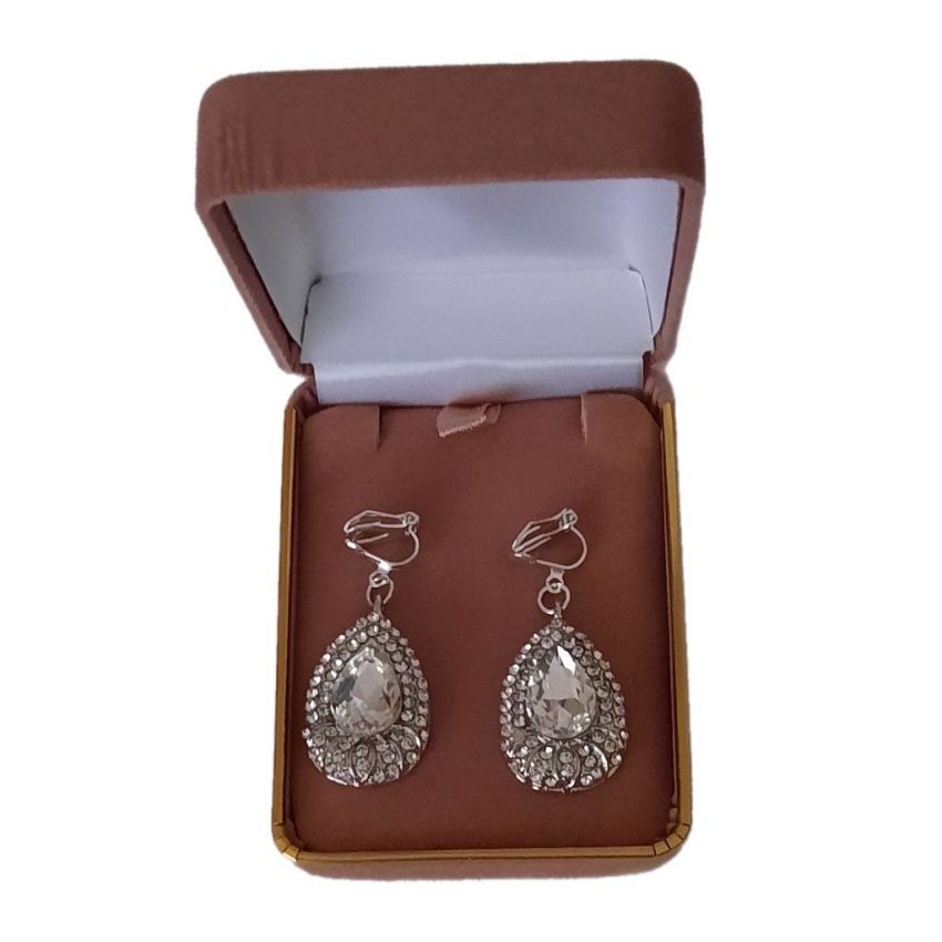 Diamante Inset Silver Drop Clip On Earrings(2)
