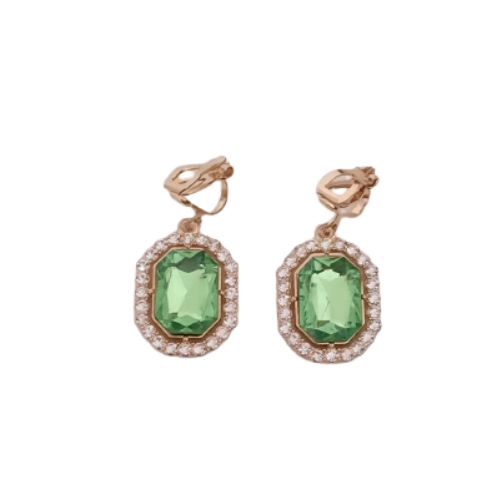 Diamante Lime Green Drop Clip On Earrings
