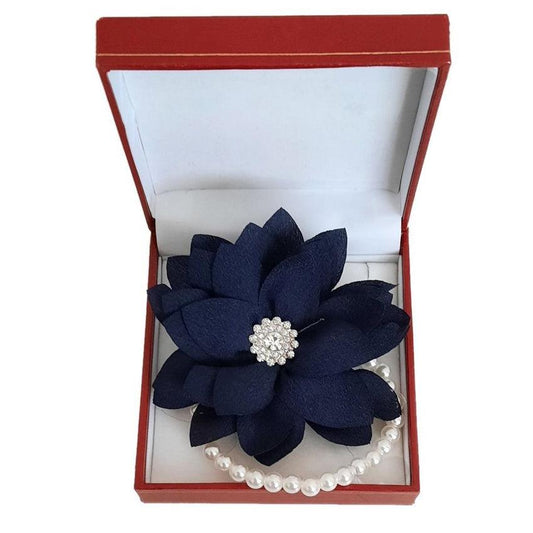 Diamante Middle Navy Flower Wrist Corsage