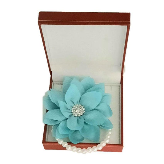 Diamante Middle Turquoise Petal Flower Wrist Corsage