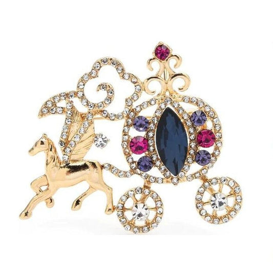 Diamante Multi Coloured Horse And Carriage Brooch