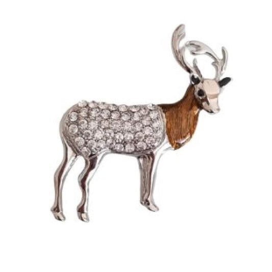 Diamante Set Deer With Antlers Brooch