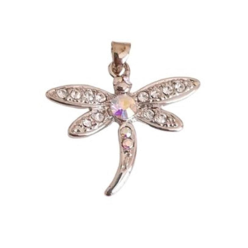 Diamante Wings Dragonfly Silver Pendant