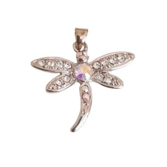 Diamante Wings Dragonfly Silver Pendant