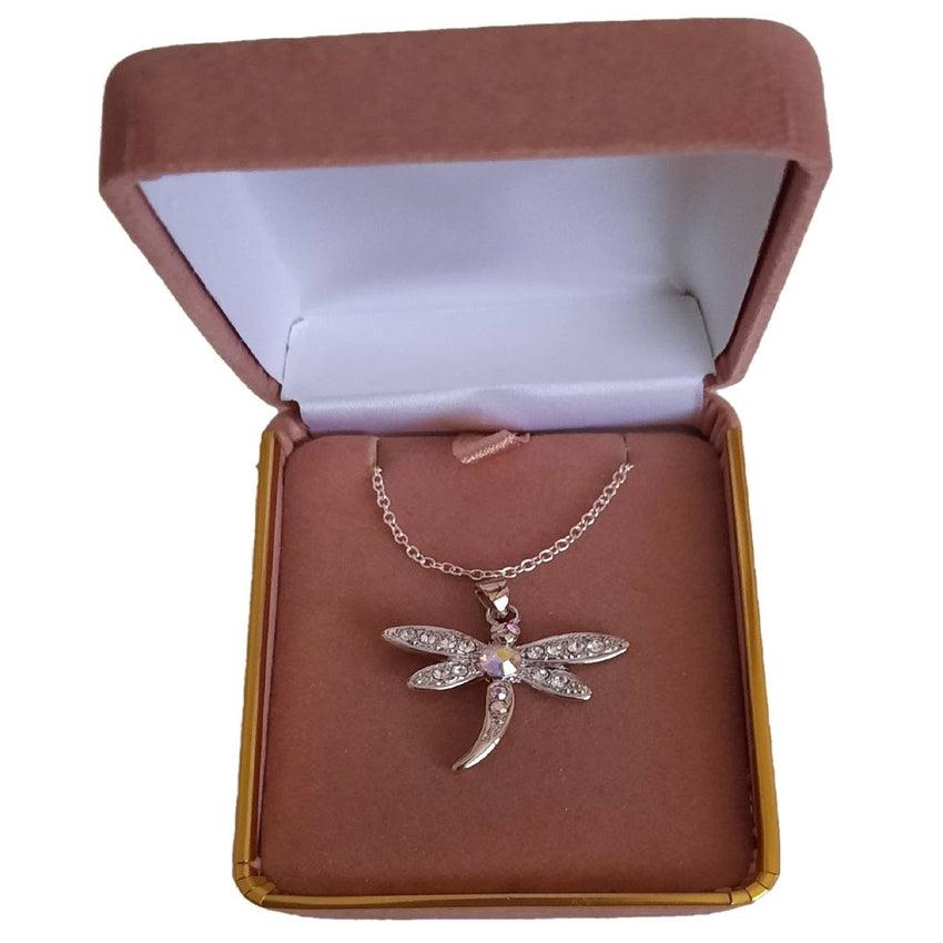 Diamante Wings Dragonfly Silver Pendant