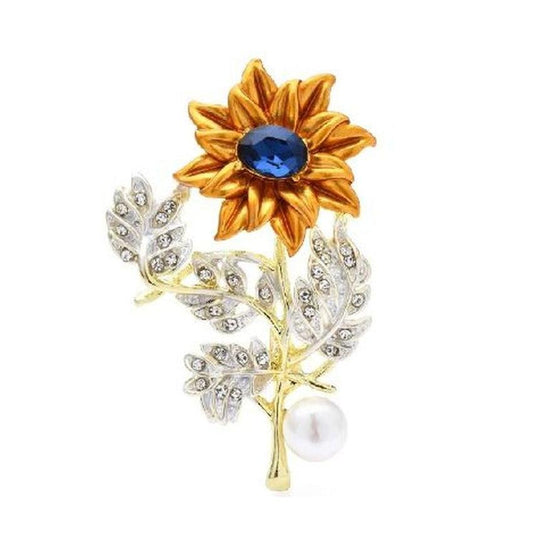 Diamante Yellow Sunflower Brooch