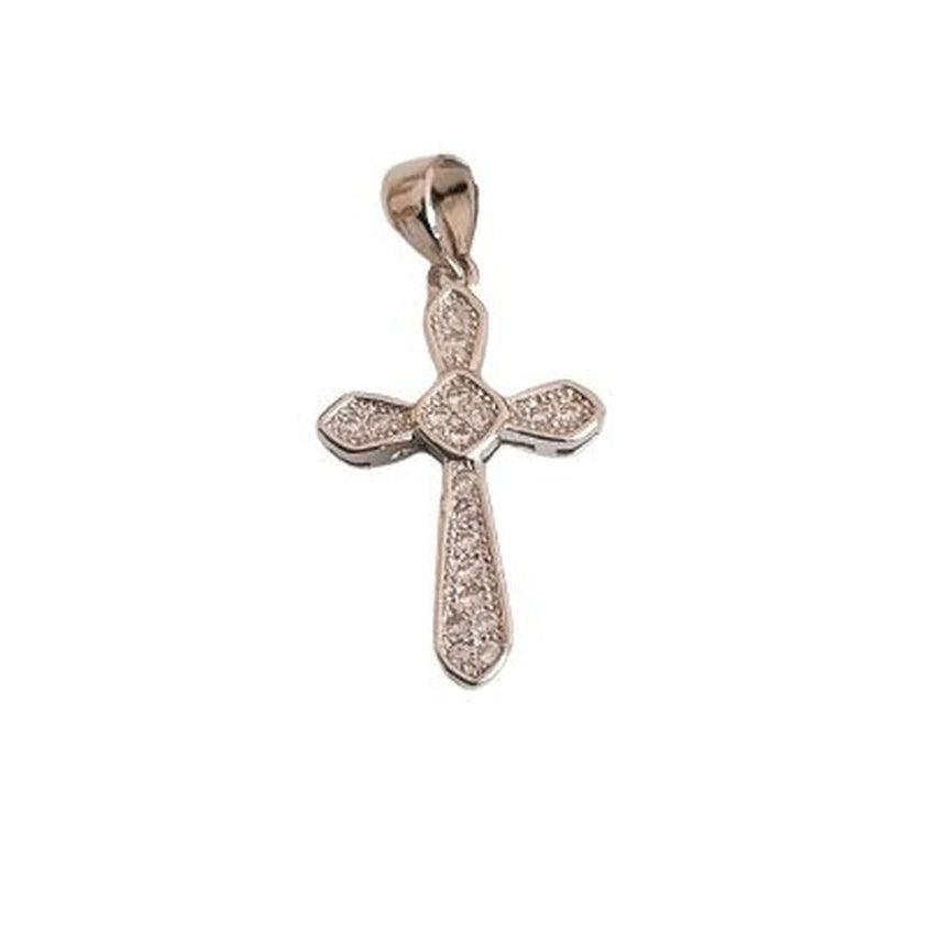 Diamond Design Centre Elegant Sterling Silver And Cubic Zirconia Cross Necklace