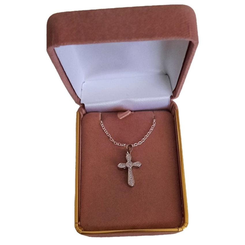 Diamond Design Centre Elegant Sterling Silver And Cubic Zirconia Cross Necklace