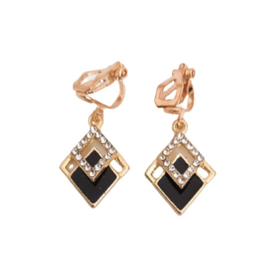 Diamond Shape Crystal Clip On Earrings