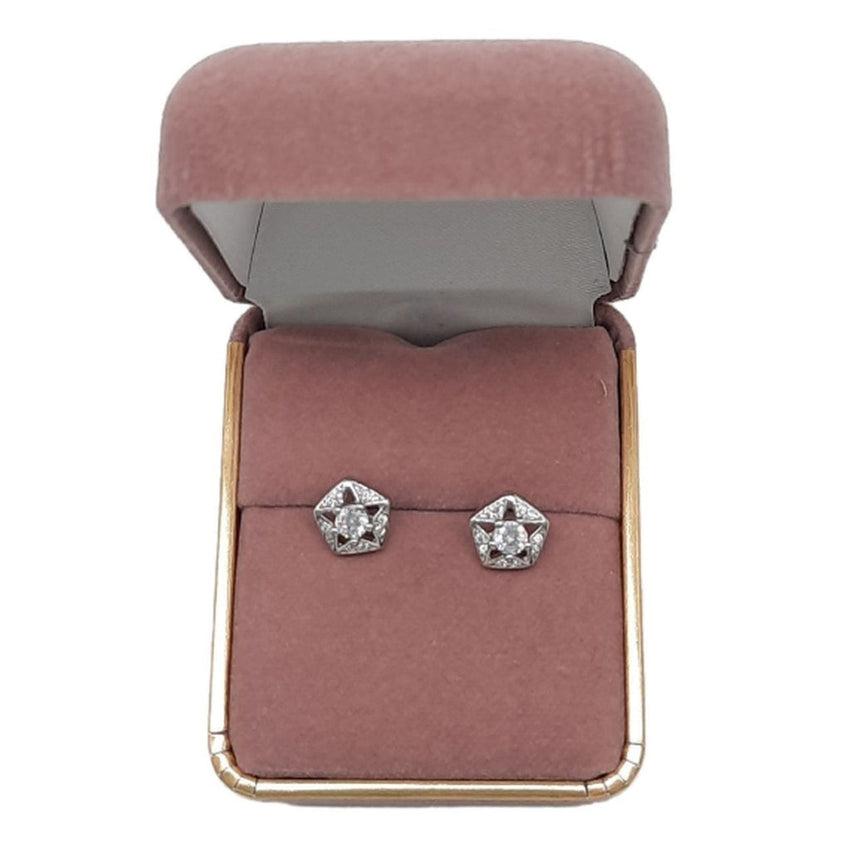 Diamond Shape Cubic Zirconia Silver Earrings