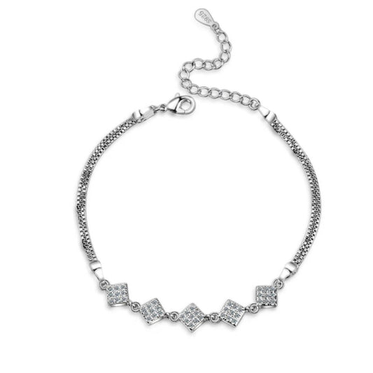 Diamond Shaped Centre Links Adjustable Silver Bracelet