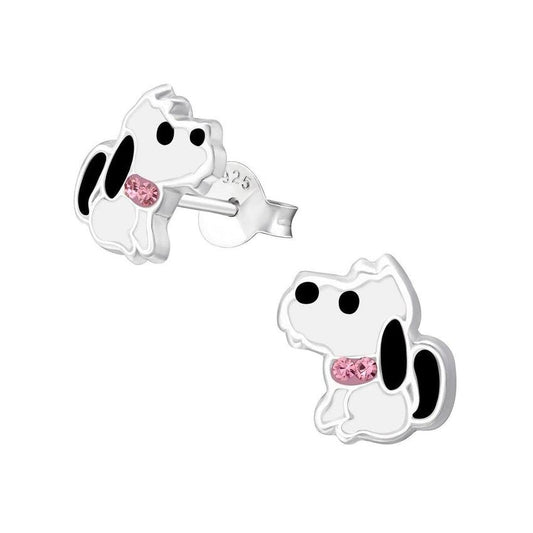 Dog With A Crystal Collar Sterling Silver Earrings