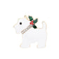 Dog With Holly Christmas Brooch