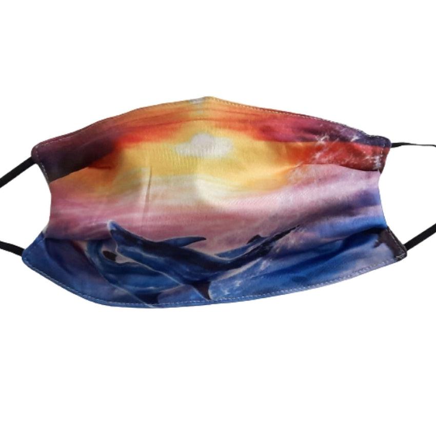 Dolphin And Sunset Print Large Face Mask