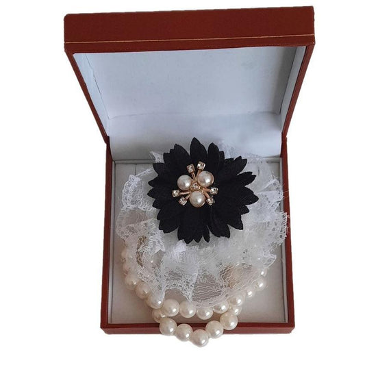 Double Bracelet Black Flower Wrist Corsage