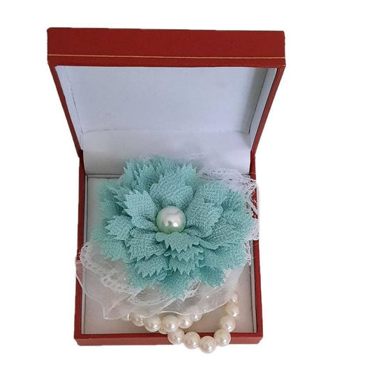 Double Bracelet Mint Green Flower Pearl Wrist Corsage