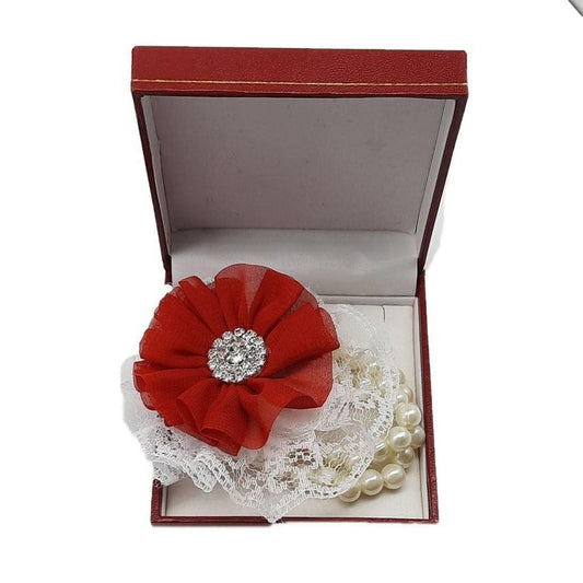 Double Bracelet Red Chiffon Flower Wrist Corsage