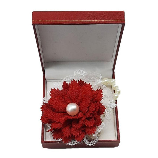 Double Bracelet Red Flower Pearl Wrist Corsage