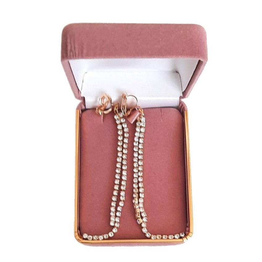 Double Drop Diamante And Gold Clip On Earrings