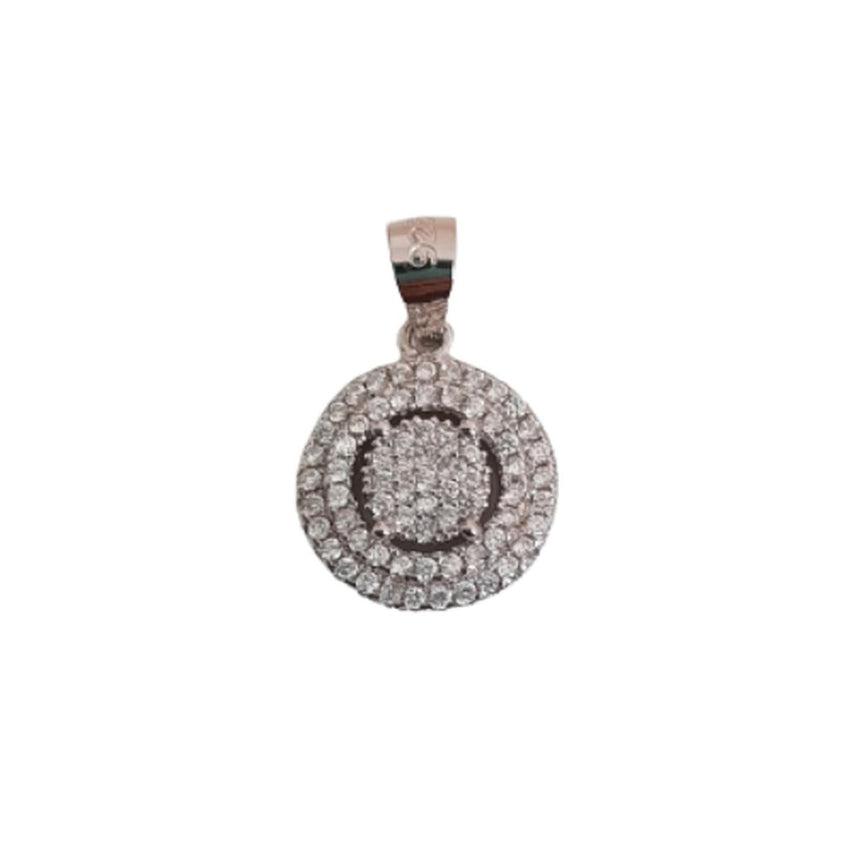 Double Pave Set Cubic Zirconia Circle Sterling Silver Pendant