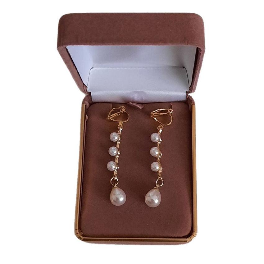 Drop Clip On Earrings With Imitation Pearls